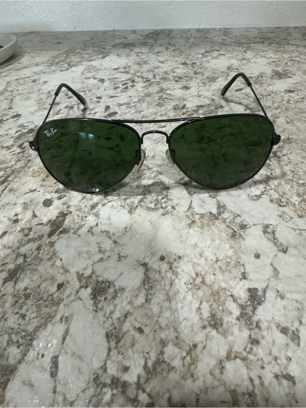 Ray-Ban Aviator Sunglasses with Dark Green Lenses and Black Frame